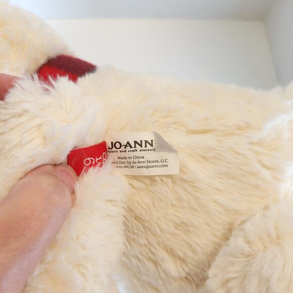 JOANN J Bear Plush Cream Teddy 16" Red Plaid Scarf Bow Stuffed Animal Toy - Picture 3 of 9